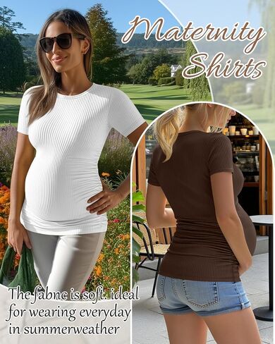Neer 4 Pack Women's Maternity Cotton T Shirts Short Sleeve Tops Side Ruched Pregnancy Tees Casual Ribbed Mama Clothes in Saudi Arabia