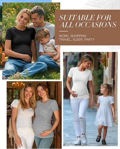 Neer 4 Pack Women's Maternity Cotton T Shirts Short Sleeve Tops Side Ruched Pregnancy Tees Casual Ribbed Mama Clothes in Saudi Arabia