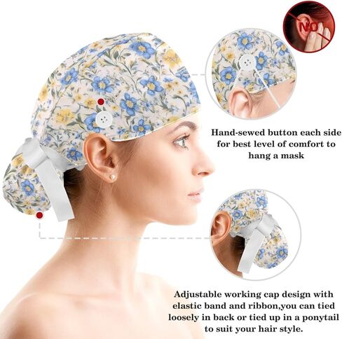 Scrub Caps Women with Button,Adjustable Surgical Caps with Ponytail Pouch,Cherry Pink Seamless Fruit Working Cap with Bow in Saudi Arabia