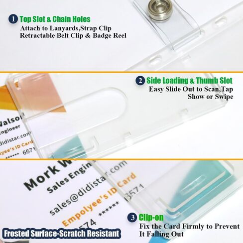Bulk 50 Pack Hard Plastic Badge Holder-Horizontal Heavy Duty ID Card Holder for Badges-Rigid Case Single ID Protector with Easy Access Thumb Slot for Clips,Lanyards & Reels-Frosted Clear by DiDiSTAR in Saudi Arabia