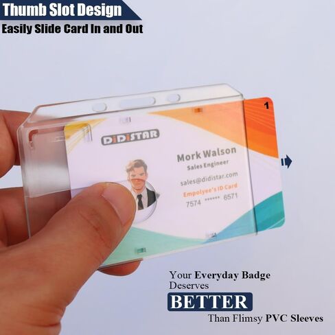 Bulk 50 Pack Hard Plastic Badge Holder-Horizontal Heavy Duty ID Card Holder for Badges-Rigid Case Single ID Protector with Easy Access Thumb Slot for Clips,Lanyards & Reels-Frosted Clear by DiDiSTAR in Saudi Arabia