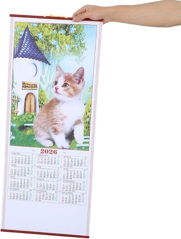Horse Year 2026 Faux Rattan Hanging Scroll Calendar Traditional Chinese New Year Wall Calendar for Living Room Decorations in Saudi Arabia