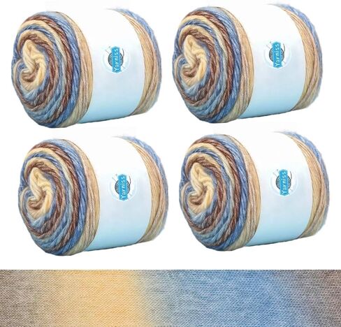 Yarniss Crochet Cake Yarn for Knitting, Gradient-Colored Ombre Yarn for Blanket&Shawl, Rainbow Cotton Yarn 2x150g in Kuwait