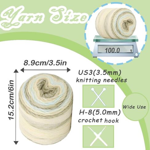 Yarniss Crochet Cake Yarn for Knitting, Gradient-Colored Ombre Yarn for Blanket&Shawl, Rainbow Cotton Yarn 2x150g in Kuwait