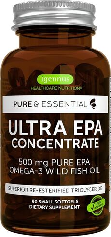 Igennus Ultra Pure Omega-3 EPA 500mg, Highly Concentrated IFOS Certified Wild Fish Oil, Advanced rTG Triglyceride Form, Non-GMO, 180 Small Softgels in Saudi Arabia