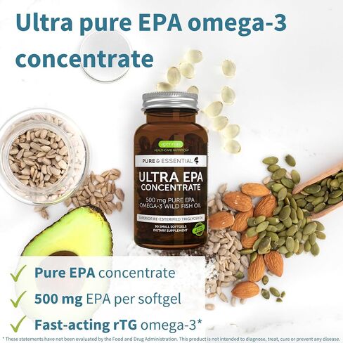 Igennus Ultra Pure Omega-3 EPA 500mg, Highly Concentrated IFOS Certified Wild Fish Oil, Advanced rTG Triglyceride Form, Non-GMO, 180 Small Softgels in Saudi Arabia