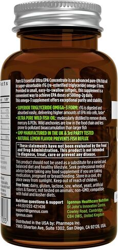 Igennus Ultra Pure Omega-3 EPA 500mg, Highly Concentrated IFOS Certified Wild Fish Oil, Advanced rTG Triglyceride Form, Non-GMO, 180 Small Softgels in Saudi Arabia
