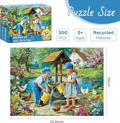 300 Pieces Puzzle for Adults Country Life Puzzle Recycled Cardboard Large Piece, Cows Jigsaw Puzzles 300 Pieces Challenging Game Home Decor Gift Toy for Adults Kids Seniors 20.5 * 15 inch in Kuwait