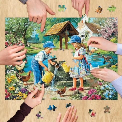 300 Pieces Puzzle for Adults Country Life Puzzle Recycled Cardboard Large Piece, Cows Jigsaw Puzzles 300 Pieces Challenging Game Home Decor Gift Toy for Adults Kids Seniors 20.5 * 15 inch in Kuwait