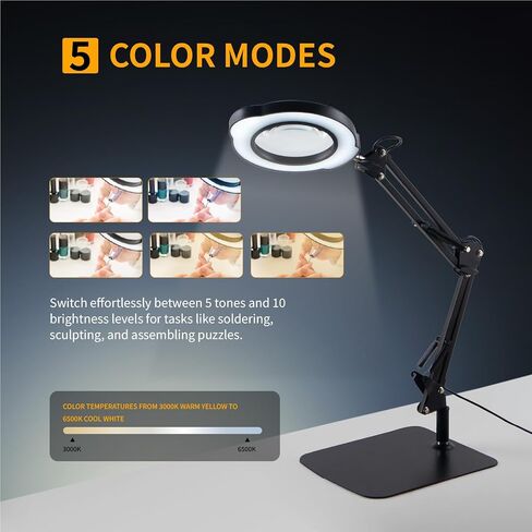 12X Magnifying Glass with Light and Clamp, 84 LEDs 5 Color Modes Stepless Dimmable LED Desk Lamp, Desk Magnifying Glass with Light for Crafts Reading Painting Sewing Repair Close Work in Saudi Arabia