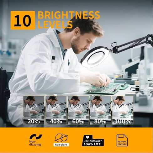 12X Magnifying Glass with Light and Clamp, 84 LEDs 5 Color Modes Stepless Dimmable LED Desk Lamp, Desk Magnifying Glass with Light for Crafts Reading Painting Sewing Repair Close Work in Saudi Arabia