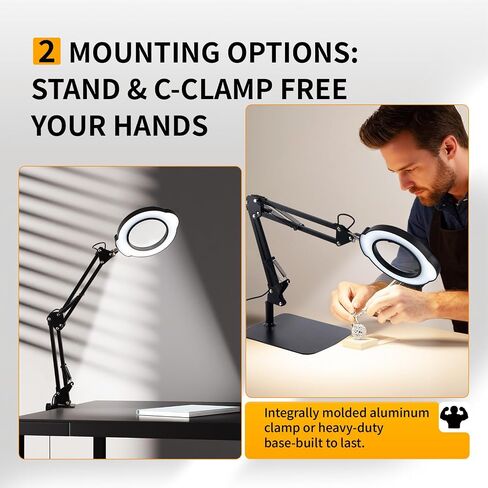 12X Magnifying Glass with Light and Clamp, 84 LEDs 5 Color Modes Stepless Dimmable LED Desk Lamp, Desk Magnifying Glass with Light for Crafts Reading Painting Sewing Repair Close Work in Saudi Arabia