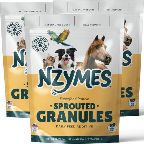 Nzymes® Sprouted Granules 1LBS for Dogs, Cats, and Companion Pets. Raw Super-Food Protein and Antioxidant Nutrition. Cost Effective Food Supplement Dog Health Supplies. 110 Servings USA in Saudi Arabia