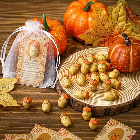 Huwena 60 Set Fall Party Favor Bulk Positive Artificial Fake Resin Acorn Potato Pumpkin with Card Thanksgiving Employee Housekeeping Appreciation Gift for Food Service Coworker Team (Acorn) in Saudi Arabia