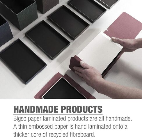 Bigso Oskar Canvas Fiberboard Document Box للأعمال الورقية المهمة A4 أو حجم الحرف - صندوق تذكار متين مع حامل الملصقات المعدنية - 3.3in x 10.2in x 13.8in - Melange Gray - 3 Pack in Kuwait