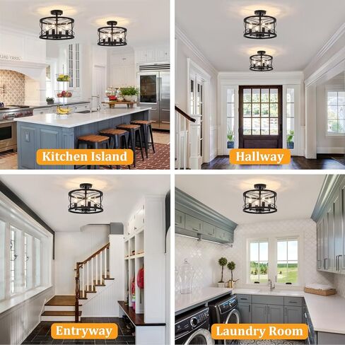 TOULMJ 4-Light Modern Ceiling Light, Black Gold Semi Flush Mount Ceiling Lighting, Hallway Light Fixtures for Kitchen Island Entryway Laundry Room Foyer in Saudi Arabia