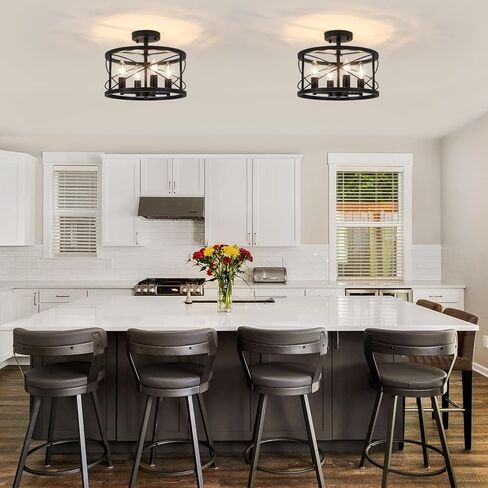 TOULMJ 4-Light Modern Ceiling Light, Black Gold Semi Flush Mount Ceiling Lighting, Hallway Light Fixtures for Kitchen Island Entryway Laundry Room Foyer in Saudi Arabia