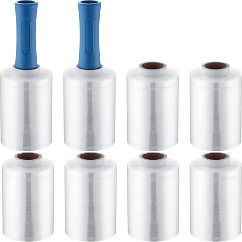 Jutom 8 Pcs Clear Stretch Wrap Roll Plastic Wrap for Moving with 2 Handles 5" x 1000 ft Cling Packaging Shrink Film Self Adhering Shipping Supply for Moving Bounding Storing Pallet Furniture (Orange) in Kuwait