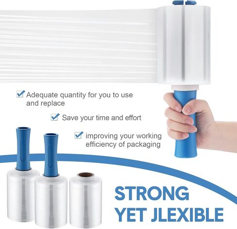 Jutom 8 Pcs Clear Stretch Wrap Roll Plastic Wrap for Moving with 2 Handles 5" x 1000 ft Cling Packaging Shrink Film Self Adhering Shipping Supply for Moving Bounding Storing Pallet Furniture (Orange) in Kuwait