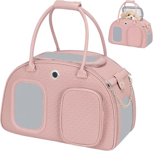 Stylish Luxury Dog Carrier Purse for Small Dogs, Ventilated Pet Soft-Sided Dog Cat Carrier Travel Tote Bag for Puppies Small Animals with Pockets (Black, 16.9inch x 9inch x 11.8inch(LxWxH)) in Kuwait