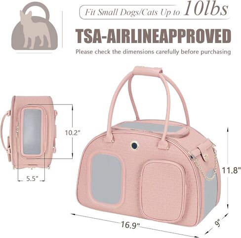 Stylish Luxury Dog Carrier Purse for Small Dogs, Ventilated Pet Soft-Sided Dog Cat Carrier Travel Tote Bag for Puppies Small Animals with Pockets (Black, 16.9inch x 9inch x 11.8inch(LxWxH)) in Kuwait