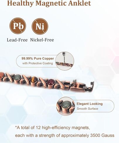 Copper Ankle Bracelet for Women, Pure Copper Coloured Turquoise Magnetic Anklet Jewelry, 3500 Gauss Magneti (0037A) in Saudi Arabia