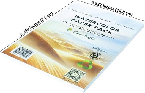 Creo Crafts Professional Watercolor Paper | A4 300 GSM Cold Pressed Paper |Acid-Free 50 Sheet | Ideal for Artist, Professional Drawing, Painting Dry & Wet, Fine Art, School, Students, Kids in Kuwait