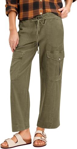 سراويل شحن من القطن Cicy Bell Womens Low Rise Carretring Wide Wide Leg Disual Pants مع جيوب متعددة in Saudi Arabia