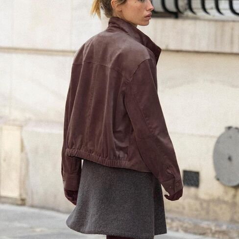 Xunger Women's Faux Suede Jacket Jacket High Neck Utility Button Front Streetwear Outerwear مع جيوب in Kuwait