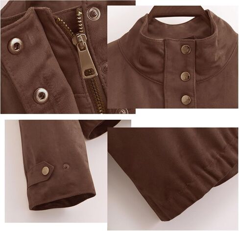 Xunger Women's Faux Suede Jacket Jacket High Neck Utility Button Front Streetwear Outerwear مع جيوب in Kuwait