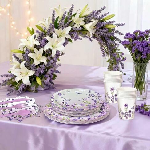 192pcs Wildflower Party Decorations Set, Purple Floral Paper Plates and Napkins Party Supplies with Wildflower Decor for Wildflower Baby Shower Decorations, Flower Birthday Decorations Serve 24 in Saudi Arabia