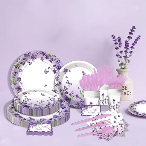 192pcs Wildflower Party Decorations Set, Purple Floral Paper Plates and Napkins Party Supplies with Wildflower Decor for Wildflower Baby Shower Decorations, Flower Birthday Decorations Serve 24 in Saudi Arabia