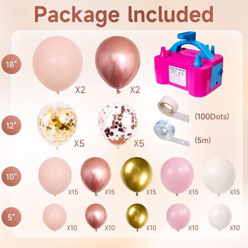 Rose Gold Balloon Arch Kit, 142Pcs Nude Pastel Pink Gold and Rose Gold Matte White Balloons Confetti Balloon Garland Kit for Wedding Bridal Shower Princess Party Girl Birthday Baby Shower Decorations in Kuwait