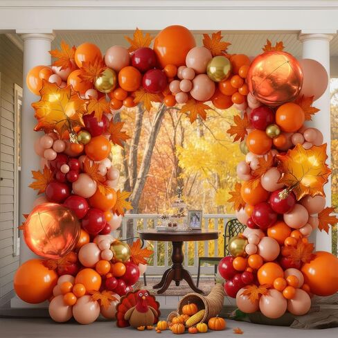 Fall Balloon Garland Arch Kit 143pcs Double Stuffed Terracotta Dark orange and Gold white sand Balloons for Fall in love Bridal Shower Rustic Boho Baby Shower bride to be decorations in Kuwait