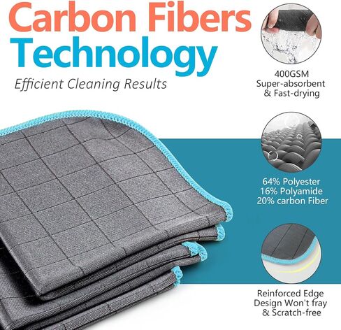 Airlab Carbon Microfiber Towels for Car Drying Window Glass Cleaner Magic Cleaning Cloth Auto Detailing Car Wipes Lint Free Rags Large Towel Interior Detailer, Pack of 4, 20" x 16", Grey in Saudi Arabia