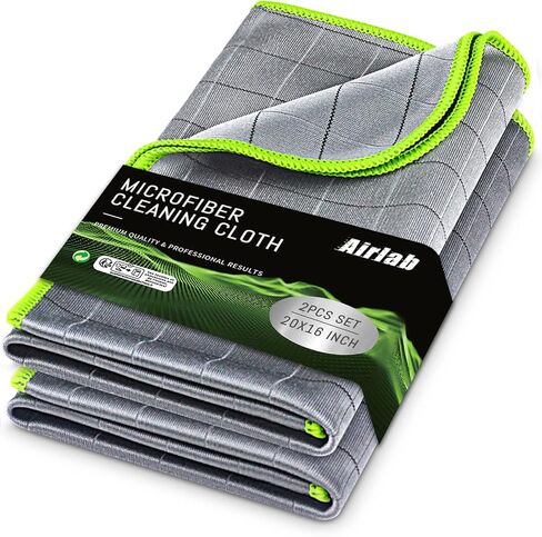 Airlab Carbon Microfiber Towels for Car Drying Window Glass Cleaner Magic Cleaning Cloth Auto Detailing Car Wipes Lint Free Rags Large Towel Interior Detailer, Pack of 4, 20" x 16", Grey in Saudi Arabia