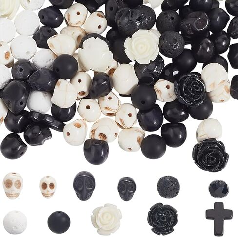 SUNNYCLUE 292Pcs Skull Bead Kit Gothic Cross Beads Halloween Skull Synthetic Turquoise Black Stone Natural Lava Rock Faceted Glass Spacers for Jewelry Making Bracelets Necklaces DIY Crafts Gifts in Saudi Arabia