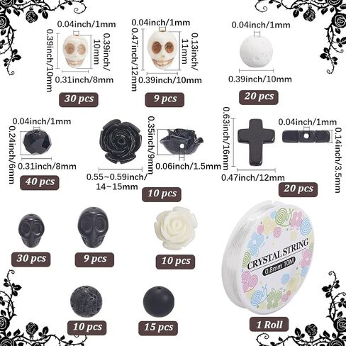 SUNNYCLUE 292Pcs Skull Bead Kit Gothic Cross Beads Halloween Skull Synthetic Turquoise Black Stone Natural Lava Rock Faceted Glass Spacers for Jewelry Making Bracelets Necklaces DIY Crafts Gifts in Saudi Arabia