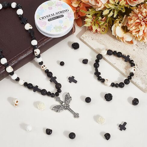 SUNNYCLUE 292Pcs Skull Bead Kit Gothic Cross Beads Halloween Skull Synthetic Turquoise Black Stone Natural Lava Rock Faceted Glass Spacers for Jewelry Making Bracelets Necklaces DIY Crafts Gifts in Saudi Arabia
