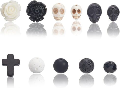 SUNNYCLUE 292Pcs Skull Bead Kit Gothic Cross Beads Halloween Skull Synthetic Turquoise Black Stone Natural Lava Rock Faceted Glass Spacers for Jewelry Making Bracelets Necklaces DIY Crafts Gifts in Saudi Arabia