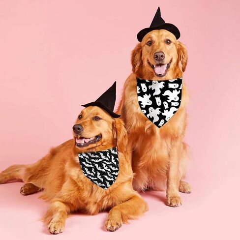 Halloween Dog Bandanas 2 Pack, Ghost Vampire Tooth Black and White Print, Reversible Triangle Pet Scarf, Premium Durable Fabric, Adjustable Fit in Saudi Arabia