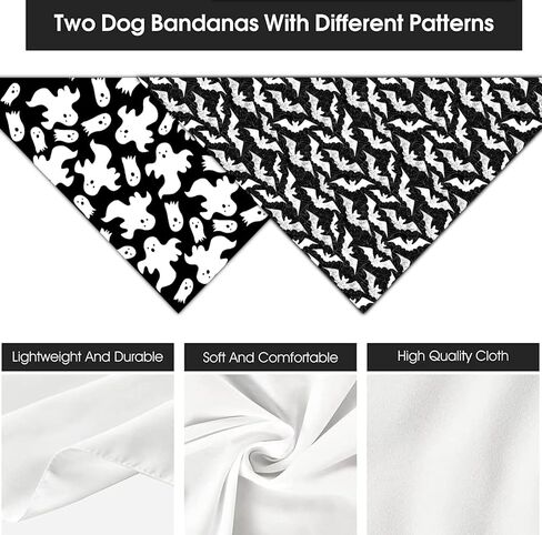 Halloween Dog Bandanas 2 Pack, Ghost Vampire Tooth Black and White Print, Reversible Triangle Pet Scarf, Premium Durable Fabric, Adjustable Fit in Saudi Arabia