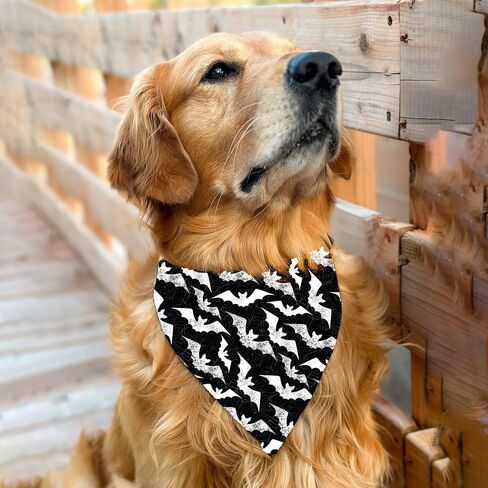 Halloween Dog Bandanas 2 Pack, Ghost Vampire Tooth Black and White Print, Reversible Triangle Pet Scarf, Premium Durable Fabric, Adjustable Fit in Saudi Arabia