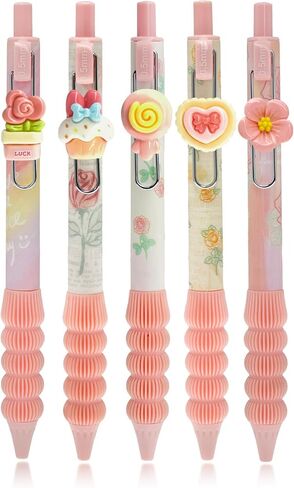 6 PCS Adorable rabbit Pens Novelty strawberry Pens Cartoon Retractable gel Pen Roller ball Black Ink For School Supplies Office Party (food) in Saudi Arabia