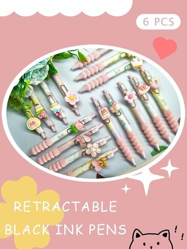 6 PCS Adorable rabbit Pens Novelty strawberry Pens Cartoon Retractable gel Pen Roller ball Black Ink For School Supplies Office Party (food) in Saudi Arabia