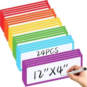 24 Pcs Large Magnetic Dry Erase Labels for Classroom, 12 x 4 Inch Rectangle Magnetic Name Plates Label Flexible Magnet Stickers for Whiteboards Refrigerator(Coloring Style) in Saudi Arabia