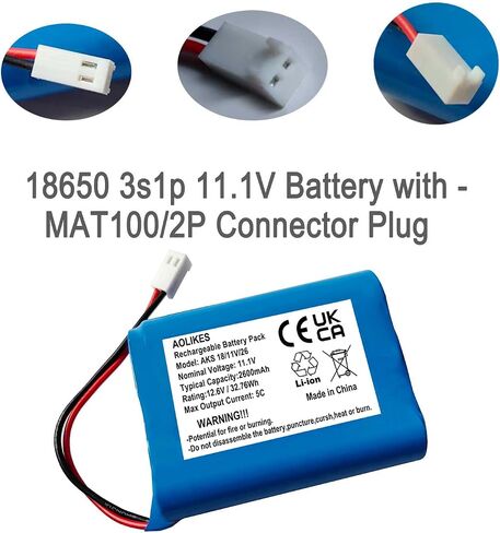 AOLIKES 11.1v 18650 3s1p 2600mAh Rechargeable Li-ion Battery Pack with Connector (1, XH2.54/2Pin) in Saudi Arabia