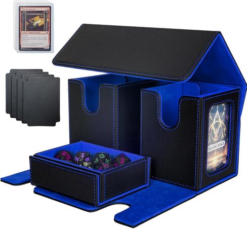 MTG Deck Box, 3-in-1 MTG Commander Deck Storage with Dice Tray, 4 Dividers & 2 Commander Displays, Removable Leather Magnetic Case Fits 200 Cards for TCG, CCG - Black-Purple in Saudi Arabia
