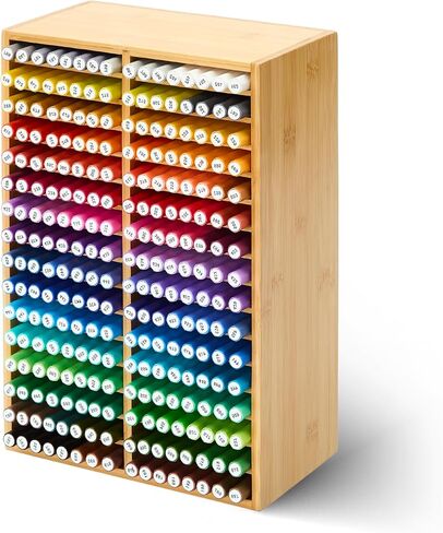 Meeden Bamboo Marker Holder Organizer: يحمل 126 أقلامًا مع 18 مقصورًا- تخزين وحامل إمدادات الفن لعلامات الكحول ， الأقلام ， أقلام الرصاص in Kuwait