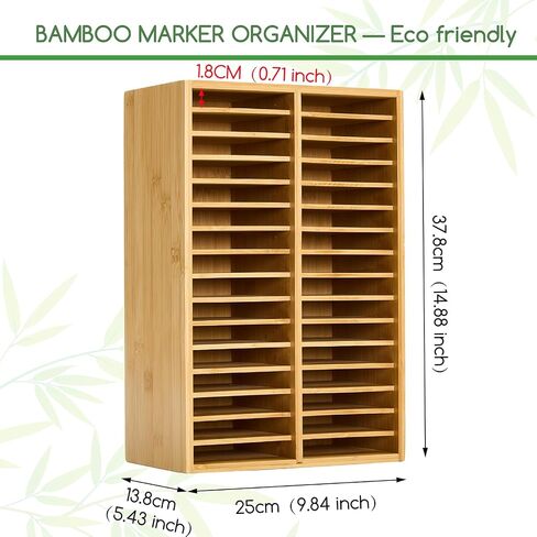 Meeden Bamboo Marker Holder Organizer: يحمل 126 أقلامًا مع 18 مقصورًا- تخزين وحامل إمدادات الفن لعلامات الكحول ， الأقلام ， أقلام الرصاص in Kuwait